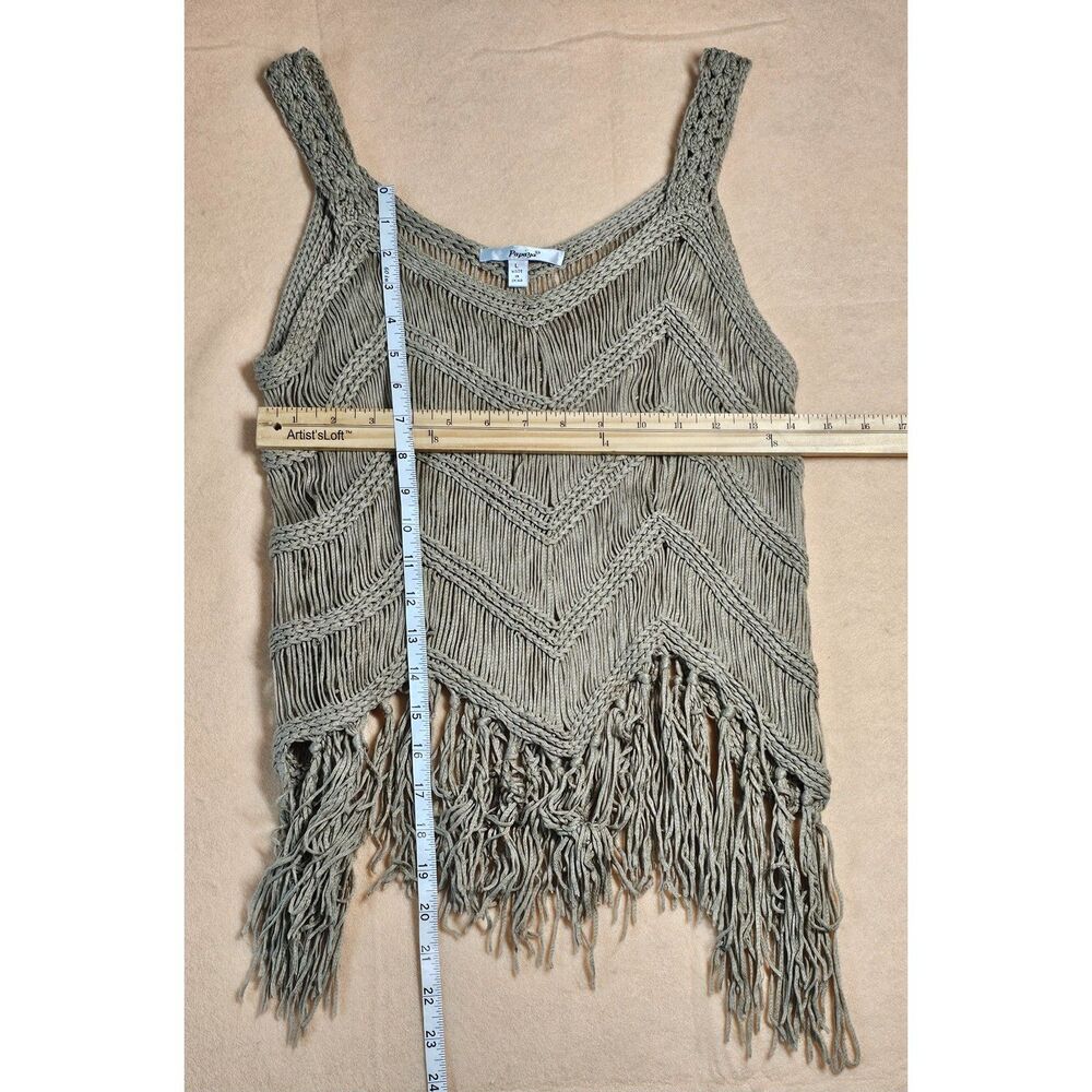 Papaya sage green crochet fringe boho tank